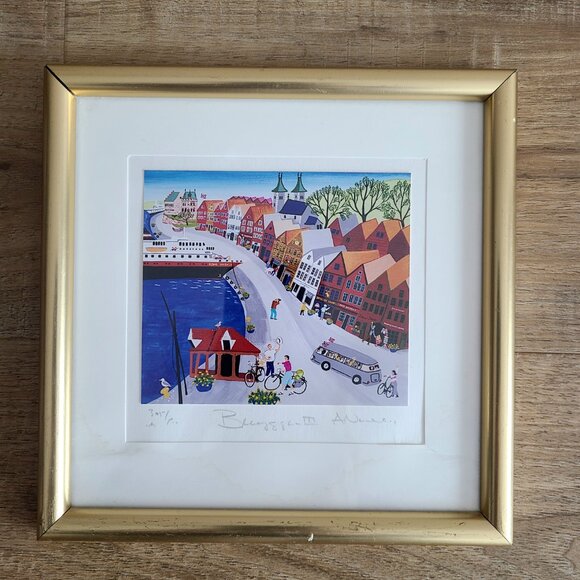 Bryggen in Bergen III framed print signed by artist Arvid Norendal. - Picture 2 of 8